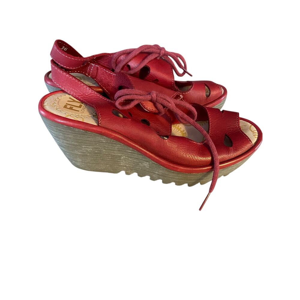 Fly London Red Wedge Sandals - Picture 6 of 7